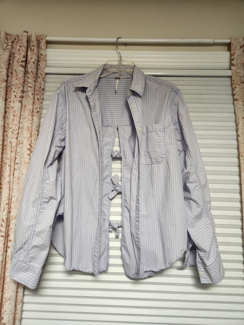 Free People Light Blue Stripe Button-Up Shirt Tie Open Back